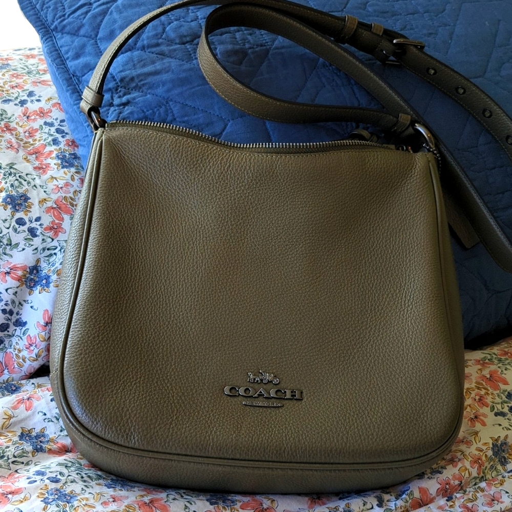 Coach Crossbody Handbag - Olive Green Leather Pewter Accents